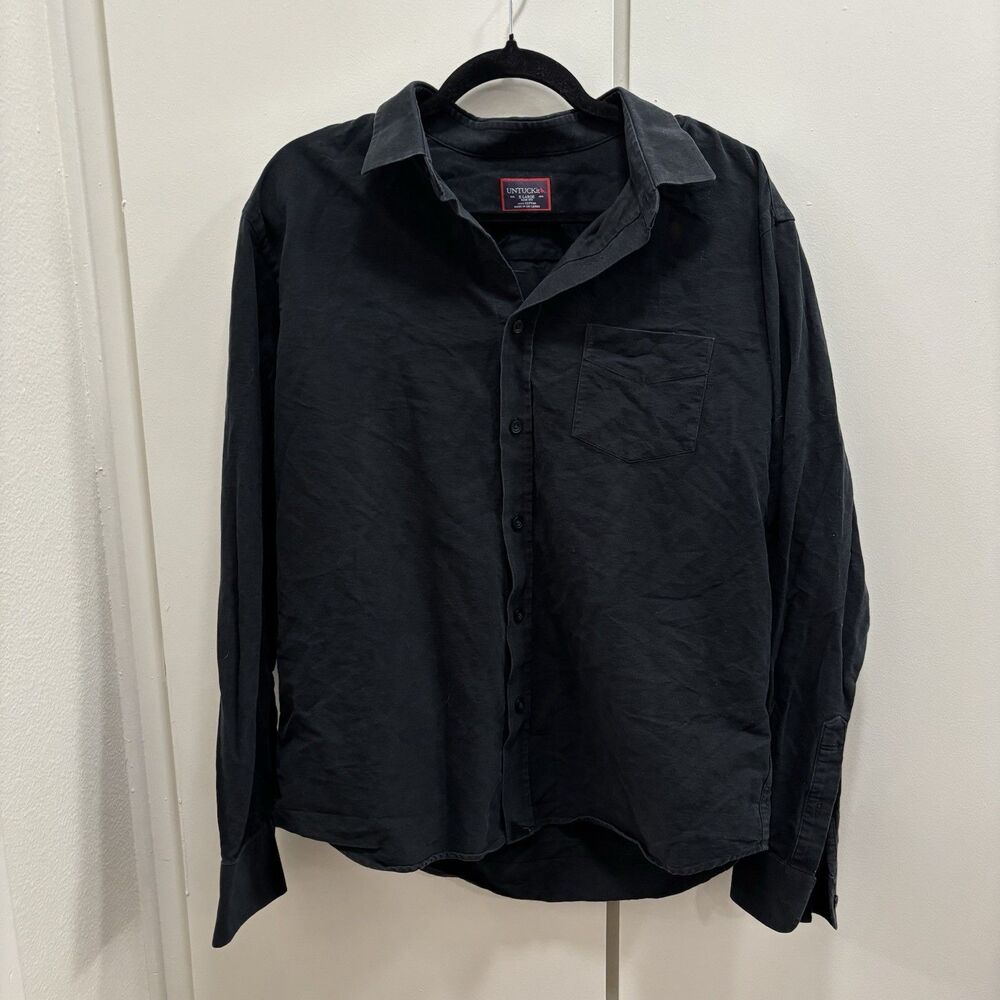 Untuckit Men’s XL Slim Fit Button Down 100% Cotton Black Long Sleeve Work Shirt